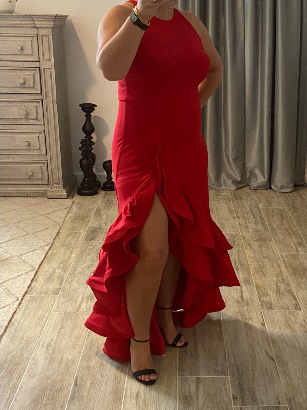 Betsy and Adam red ruffle scuba size 12 new formal wear